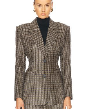 EAVES Rona Blazer in Plaid - Tan. Size L (also in M, S, XL, XS, XXS).