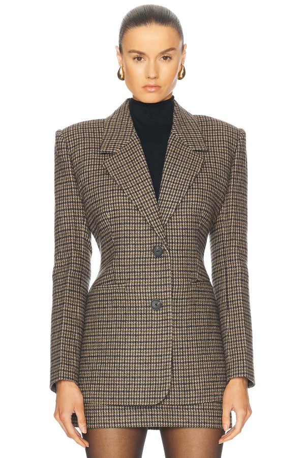 EAVES Rona Blazer in Plaid - Tan. Size L (also in M, S, XL, XS, XXS).