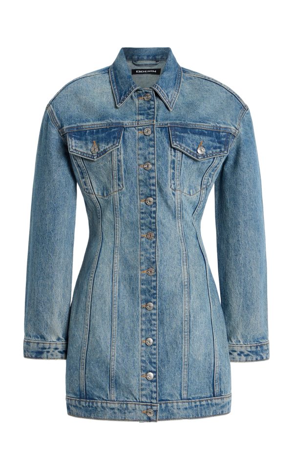 EB Denim - Prima Denim Mini Dress - Light Wash - XS - Moda Operandi