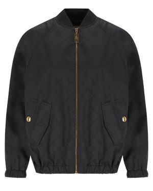 ELISABETTA FRANCHI BLACK JACQUARD BOMBER JACKET
