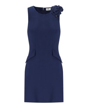 ELISABETTA FRANCHI OLTREMARE SHEATH DRESS WITH BROOCH