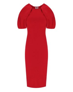 ELISABETTA FRANCHI RED PASSION KNITTED MIDI DRESS