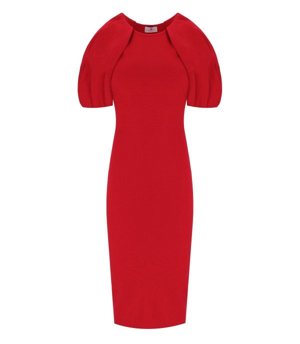 ELISABETTA FRANCHI RED PASSION KNITTED MIDI DRESS