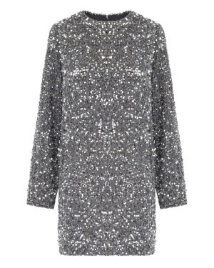 ELISABETTA FRANCHI STEEL MINI DRESS WITH SEQUINS