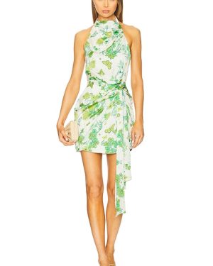 ELLIATT Tess Halter Mini Dress in Green. Size S, XL, XS.
