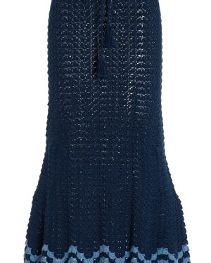 ESCVDO - Brisa Crocheted Cotton Midi Skirt - Navy - XS - Moda Operandi