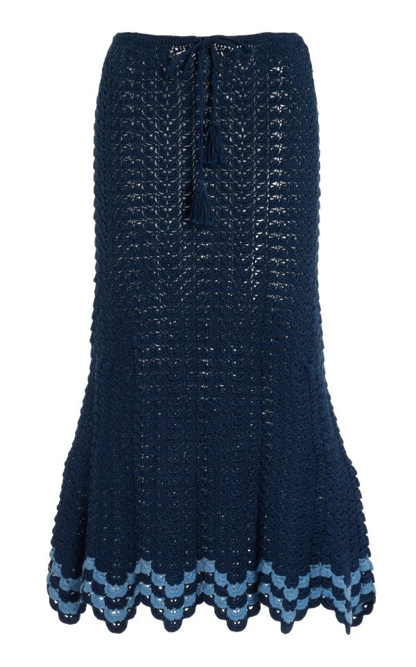 ESCVDO - Brisa Crocheted Cotton Midi Skirt - Navy - XS - Moda Operandi