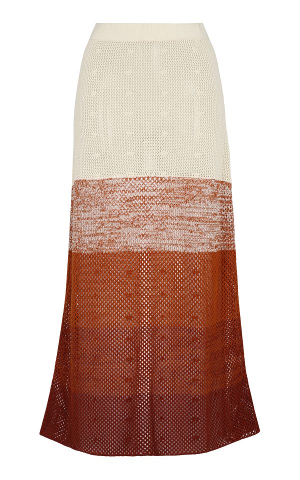 ESCVDO - Ofrenda Paneled Cotton Knit Maxi Skirt - Brown - S - Moda Operandi