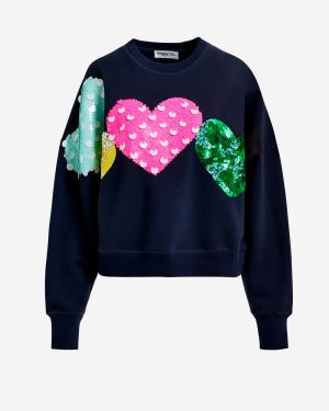 ESSENTIEL ANTWERP_Blue sweatshirt with embroidery and heart sequins_Blue_1_Women
