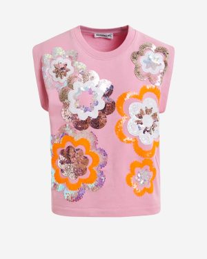 ESSENTIEL ANTWERP_Sleeveless sweatshirt with beading and floral embroidery_Pink_0_Women