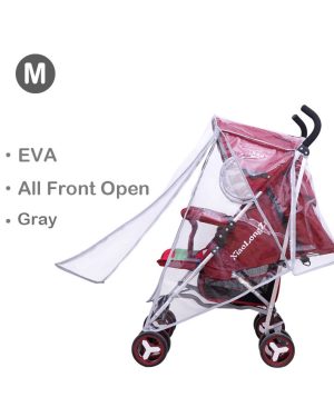 (EVA All Open Gray M) EVA Baby Stroller Accessories Waterproof Rain Cover Transparent Wind Dust Shield Zipper Open For Pushchairs Raincoat