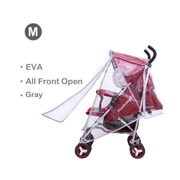 (EVA All Open Gray M) EVA Baby Stroller Accessories Waterproof Rain Cover Transparent Wind Dust Shield Zipper Open For Pushchairs Raincoat