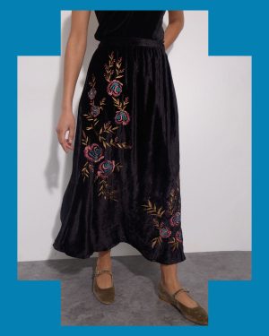 East Talia Velvet Maxi Skirt Black