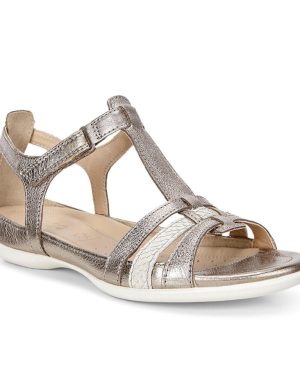 Ecco Womens Flash T-Strap Gladiator Sandal Warm Grey Metallic/Moon Rock 39 EU/8-8.5 M US