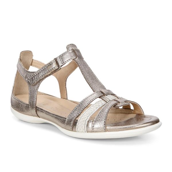 Ecco Womens Flash T-Strap Gladiator Sandal Warm Grey Metallic/Moon Rock 39 EU/8-8.5 M US