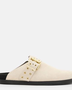 Ecru Juno Studded Leather Mules