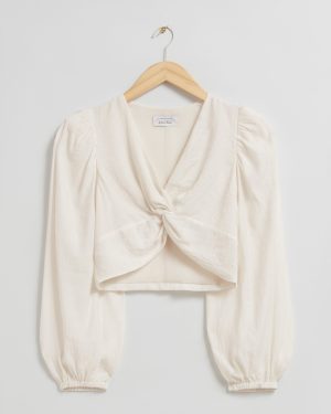 Ecru Twist Knot Crop Top