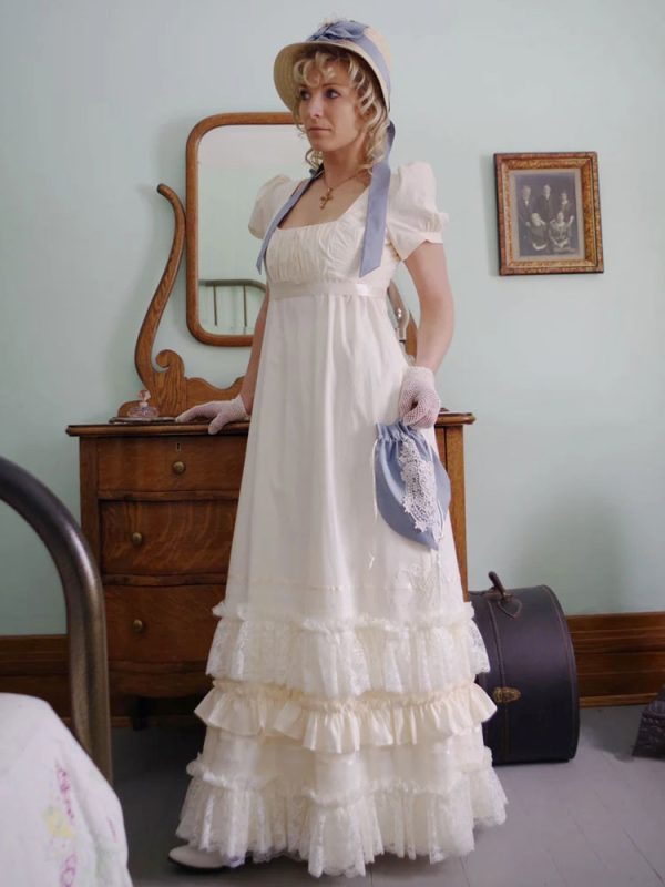 Ecru White Retro Tudor Dress Costumes Lace Polyester Dress Marie Antoinette Empire Waist Dress Bridgerton Costume Women Vintage Shift Party Prom Dress