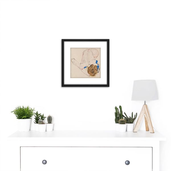 Egon Schiele Nude with Blue Stockings Bending Forward by Egon Schiele - Picture Frame Painting