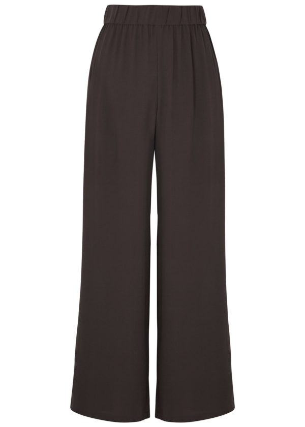 Eileen Fisher Wide-leg Silk Crepe de Chine Trousers - Dark Brown - XS