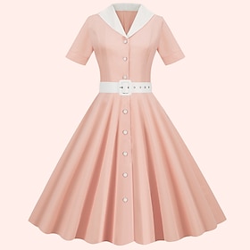 Elegant Classical 1950s Dress Flare Dress Gentlewoman Buckle Solid Color A-Line Women's Valentine's Day Office / Career Event / Party Dailywear Adults' Homecom