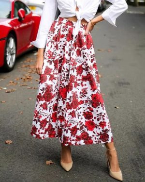 Elegant Floral Long Skirt Vintage A-Line Skirt For Women 2025