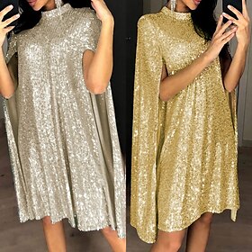 Elegant Roaring 20s 1920s Above Knee Flapper Dress Dress Cape Split Sleeve Wedding Guest Sequins Women's New Year Valentine's Day Masquerade Wedding Wedding Gu