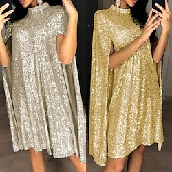 Elegant Roaring 20s 1920s Above Knee Flapper Dress Dress Cape Split Sleeve Wedding Guest Sequins Women's New Year Valentine's Day Masquerade Wedding Wedding Guest Event / Party Adults' Dress