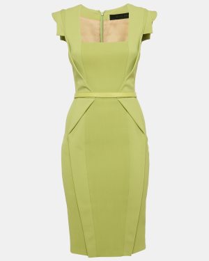 Elie Saab Green Crepe Belted Sheath Dress XS