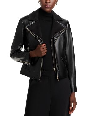 Elie Tahari Malinda Faux Leather Moto Jacket