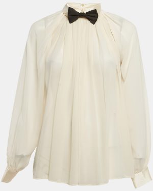 Elisabetta Franchi Beige Bow Tie Chiffon Blouse S