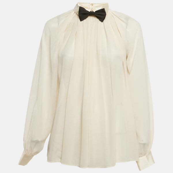 Elisabetta Franchi Beige Bow Tie Chiffon Blouse S