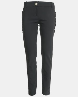 Elisabetta Franchi Black Crepe Lace-Up Skinny Pants L