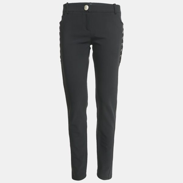 Elisabetta Franchi Black Crepe Lace-Up Skinny Pants L