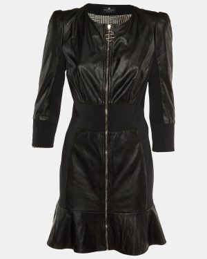 Elisabetta Franchi Black Faux Leather Mini Dress M