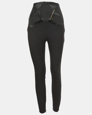 Elisabetta Franchi Black Stretch Crepe High Waist Skinny Trousers S