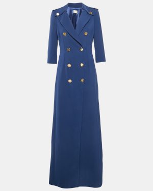 Elisabetta Franchi Blue Crepe Double-Breasted Maxi Dress M