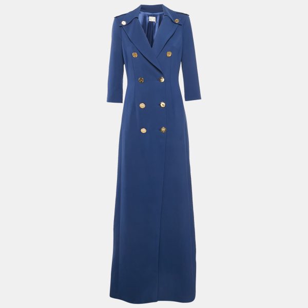 Elisabetta Franchi Blue Crepe Double-Breasted Maxi Dress M