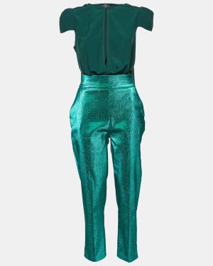 Elisabetta Franchi Green Bodysuit & Lurex Trousers Set L