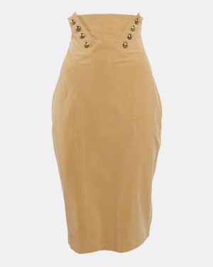 Elisabetta Franchi Light Brown Button Detail Strapless Mini Dress M