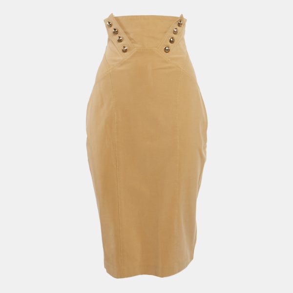 Elisabetta Franchi Light Brown Button Detail Strapless Mini Dress M