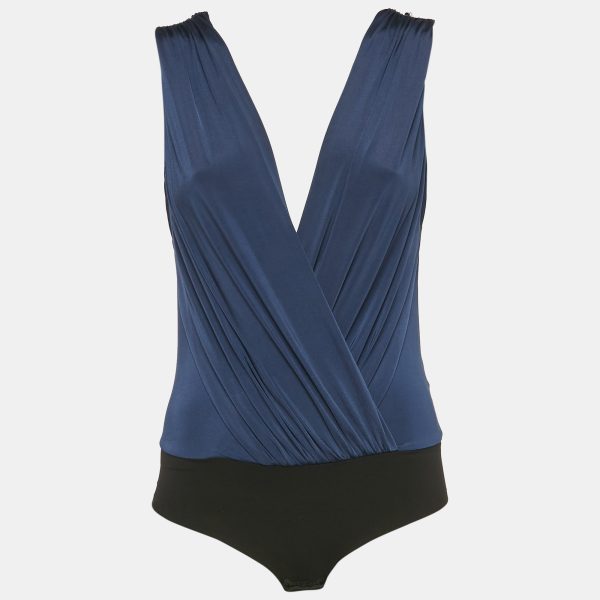 Elisabetta Franchi Navy Blue Jersey Sleeveless Bodysuit S