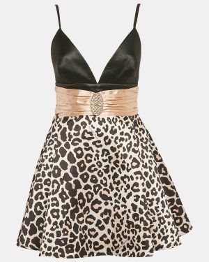 Elisabetta Franchi Pink/Black Leopard Print Satin Mini Dress M