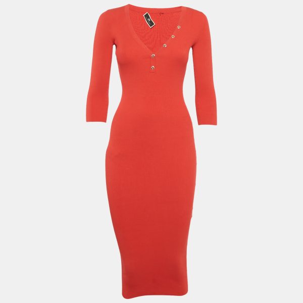 Elisabetta Franchi Red Rib Knit Bodycon Dress S