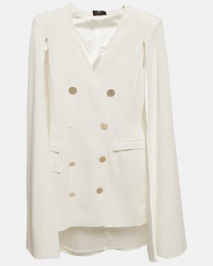 Elisabetta Franchi White Crepe Cape Detail Mini Dress S