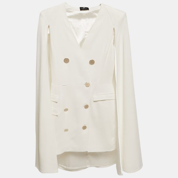 Elisabetta Franchi White Crepe Cape Detail Mini Dress S