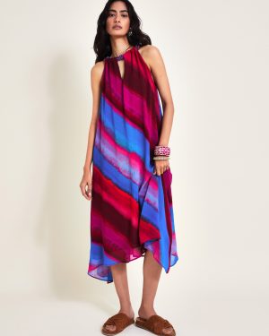 Eliza Beaded Halter Dress Red