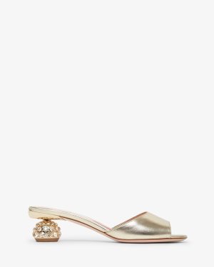 Embellished gold leather mules