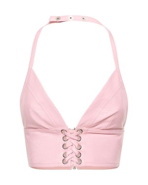 Embossed Halter Neck Crop Top