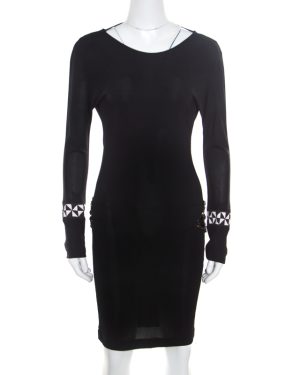 Emilio Pucci Black Knit Crystal Embellished Backless Sheath Dress S